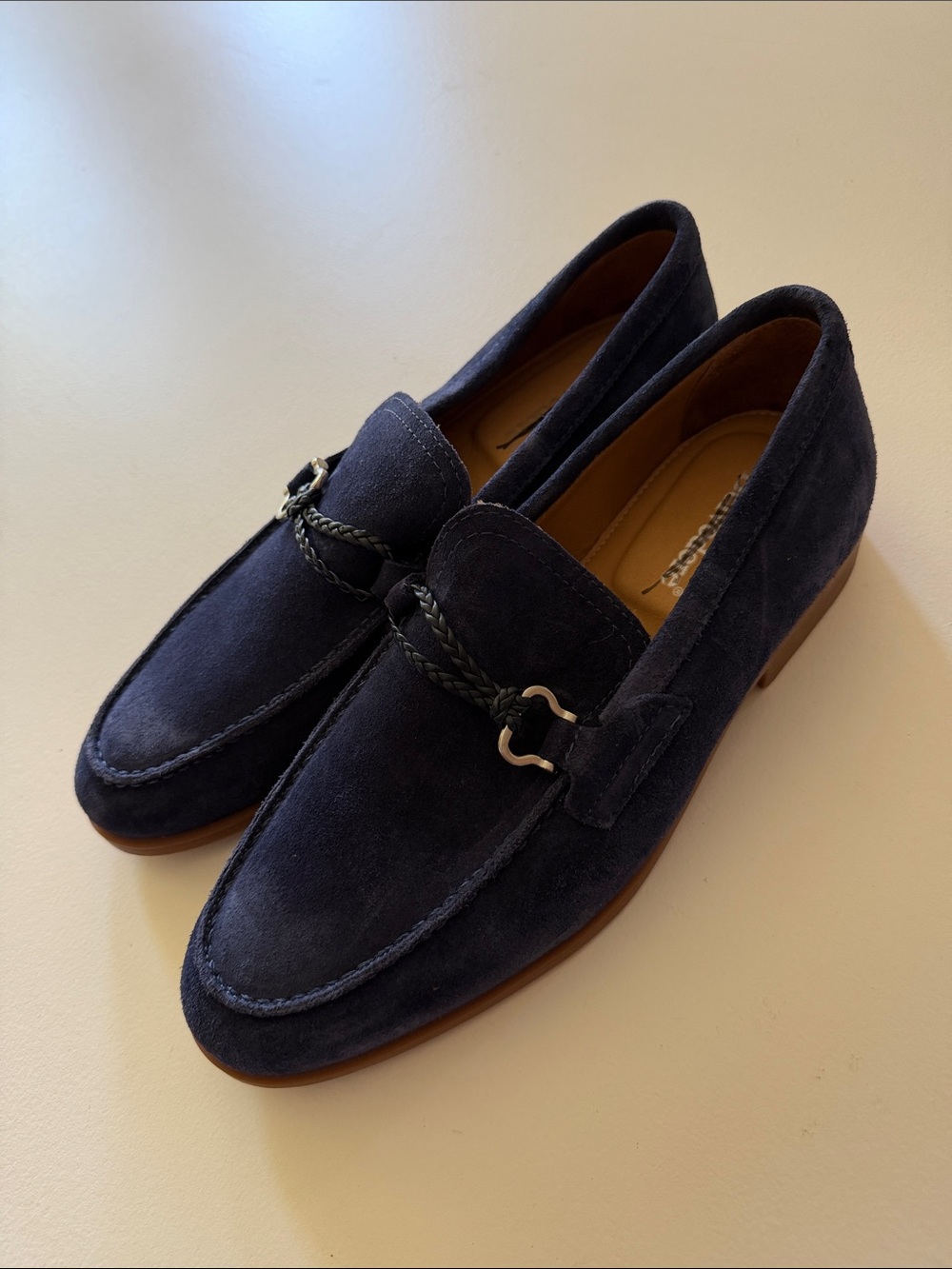 Belvedere Navy Suede Braided Bit Loafers Sz 10D.  New. Tub4